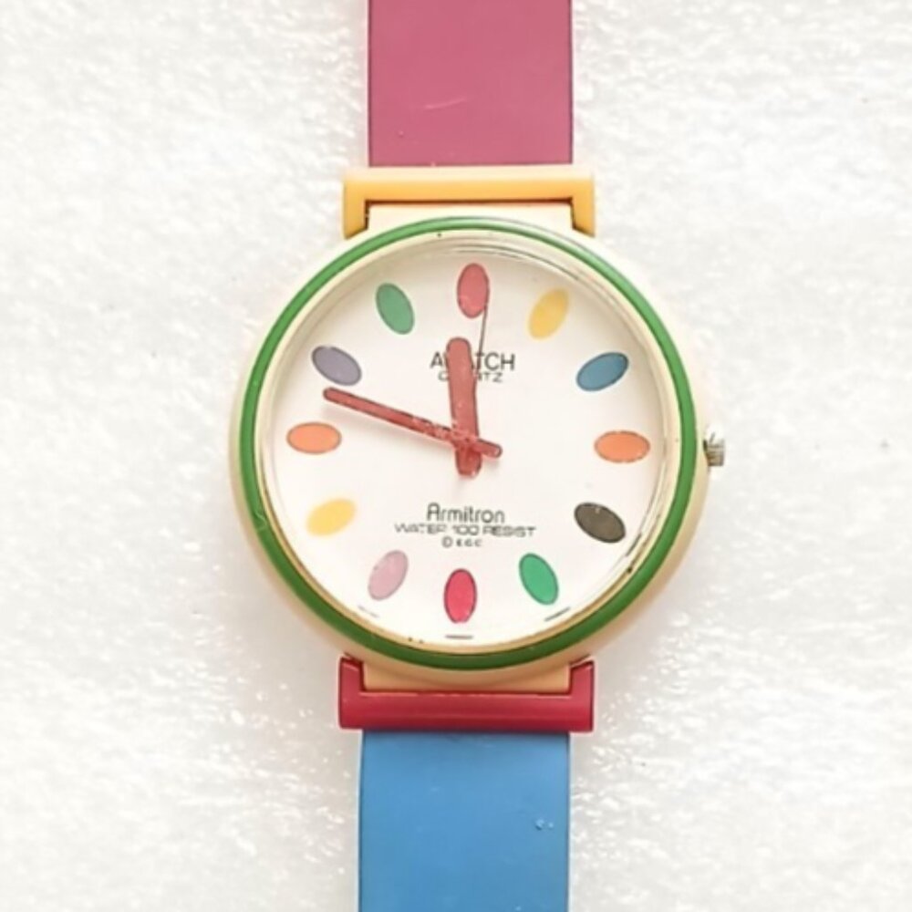 Vintage Armitron AWATCH Quartz – Retro Multicolor 90s Style – Needs Battery